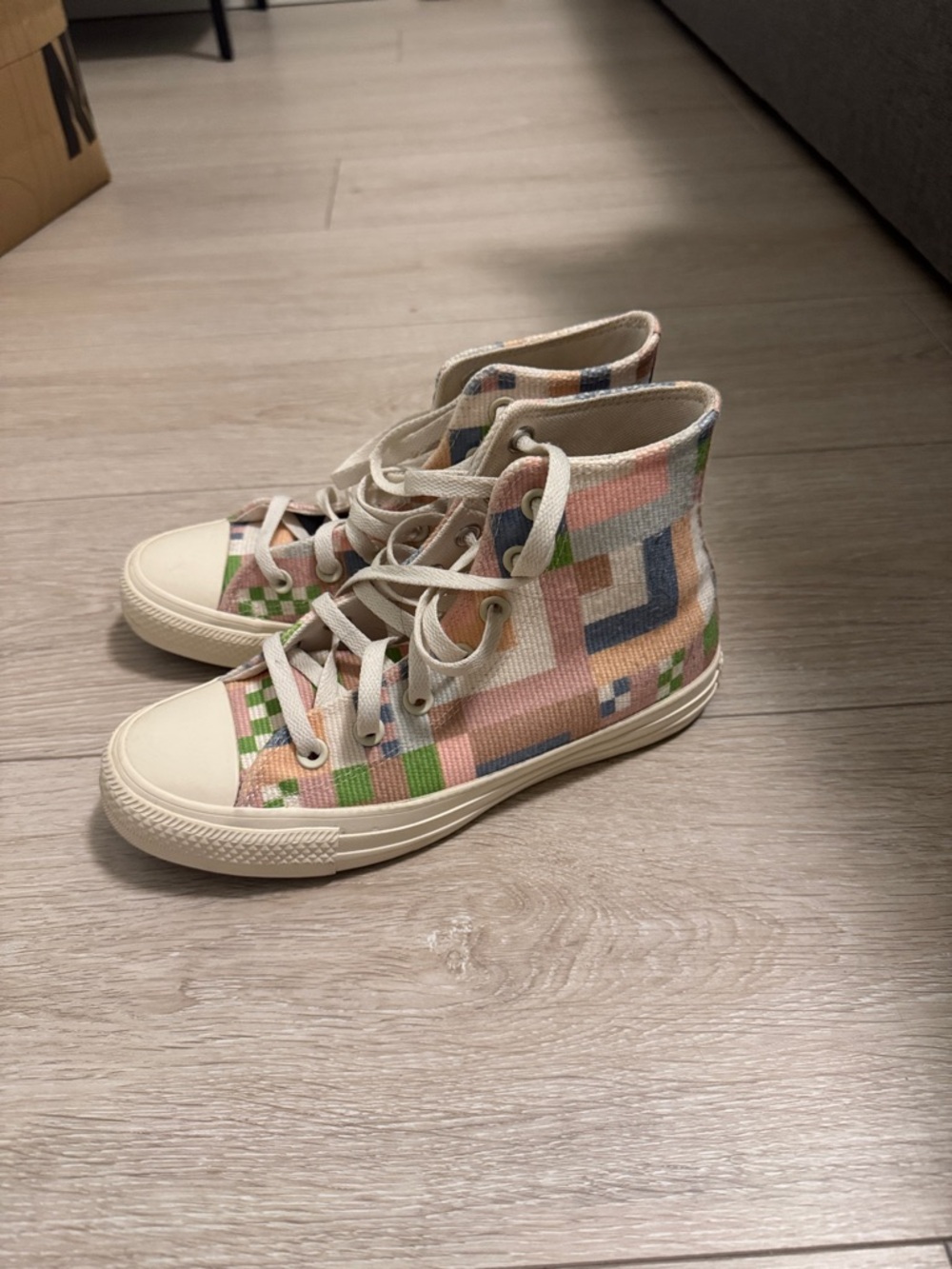 High-Top Canvas Sneakers in Pastel Multi Block Print